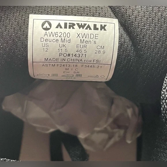 Airwalk Mens Deuce Mid Composite Toe Safety Shoe - Black 12 Extra wide - Picture 3 of 5